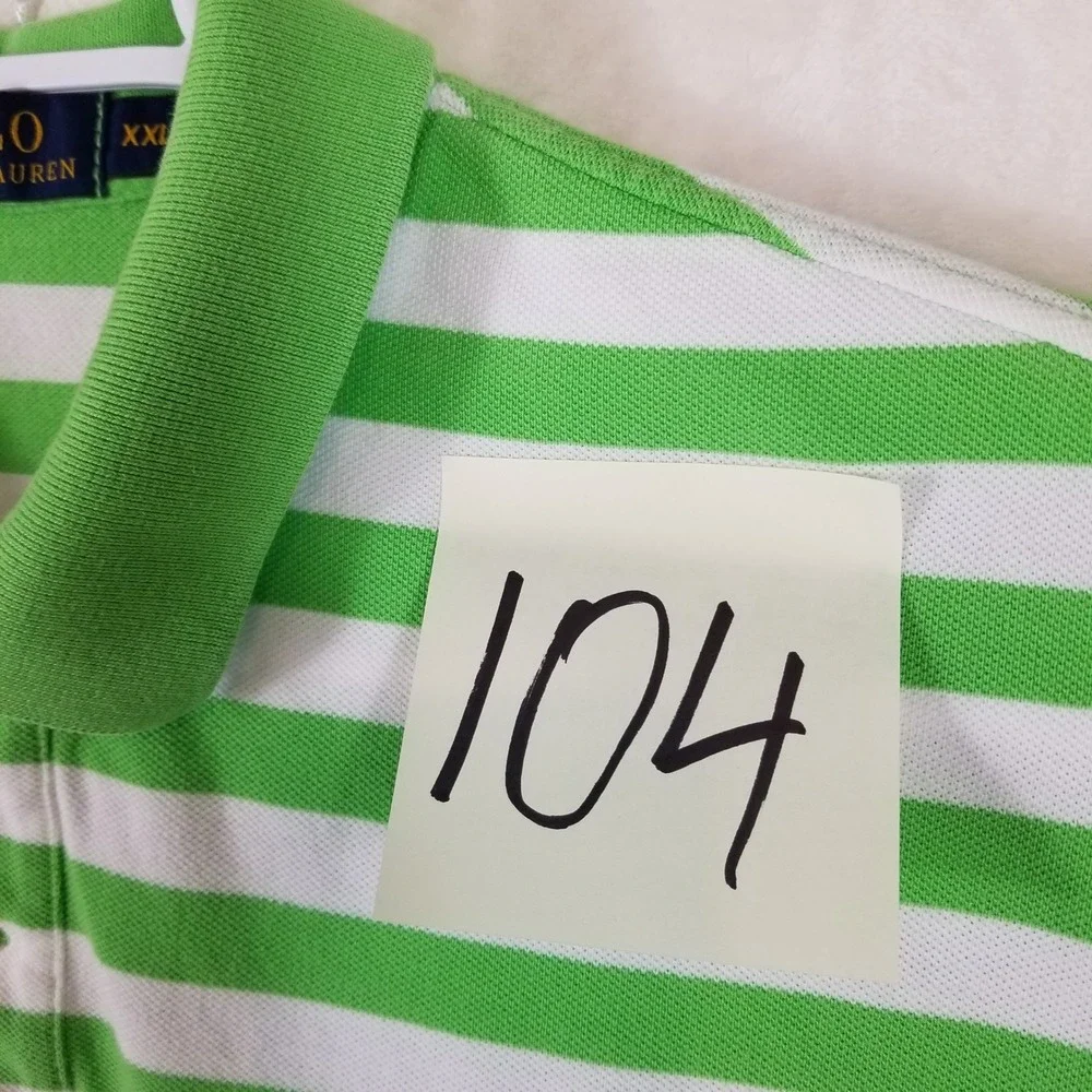 Polo Ralph Lauren Mens XXL Green White Striped Short Sleeve Cotton‎ Polo Shirt